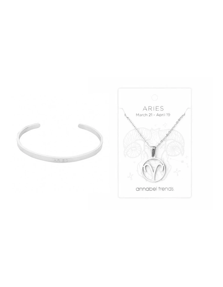 2pc Annabel Trends Stainless Steel Cuff Bangle Pendant Necklace Aries image 1