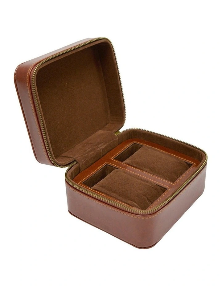 Annabel Trends Gentlemans Watch Case Duo Vegan Leather Brown 2 Slot image 1