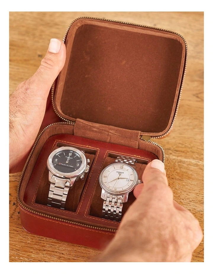 Annabel Trends Gentlemans Watch Case Duo Vegan Leather Brown 2 Slot image 3