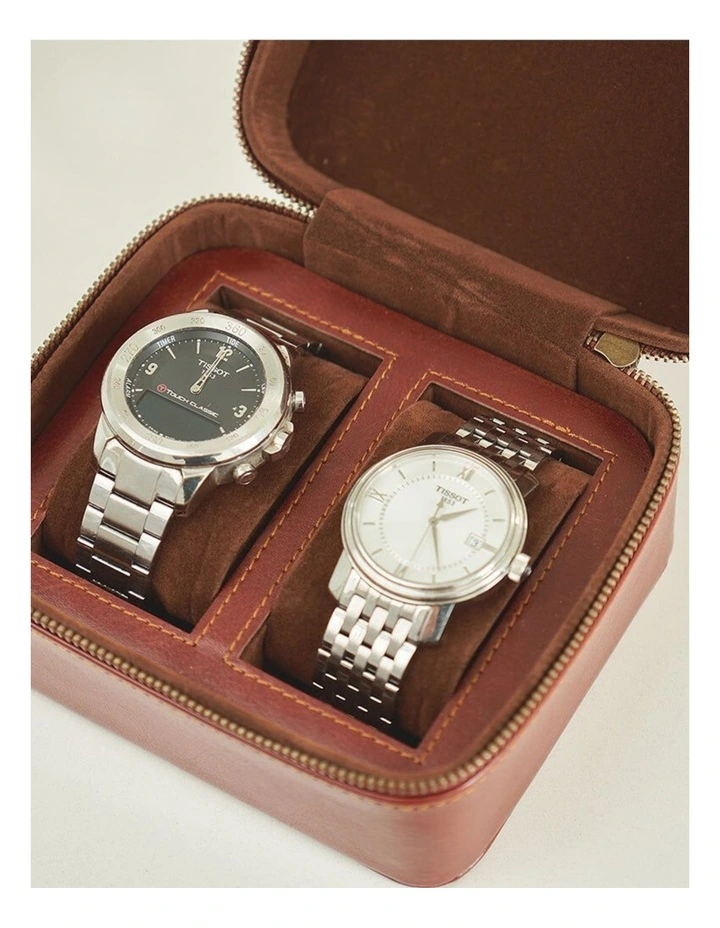 Annabel Trends Gentlemans Watch Case Duo Vegan Leather Brown 2 Slot image 4