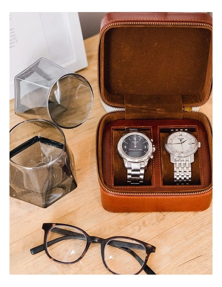 Annabel Trends Gentlemans Watch Case Duo Vegan Leather Brown 2 Slot image 5
