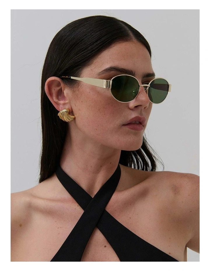 Round Metal Oval Sunglasses - Green image 2