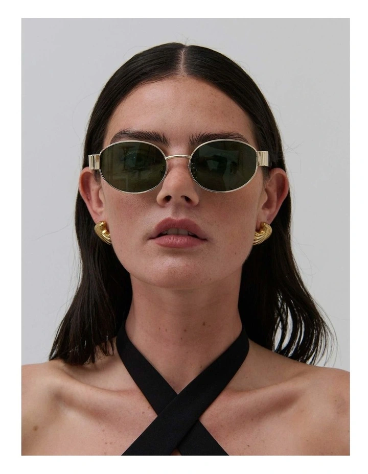 Round Metal Oval Sunglasses - Green image 4