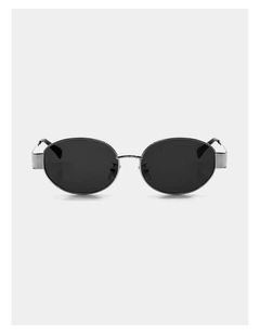 Round Silver Metal Oval Sunglasses - Black