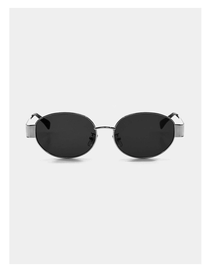 Round Silver Metal Oval Sunglasses - Black image 1
