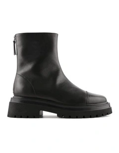 Tatum Flat Ankle Boots in Black Leather