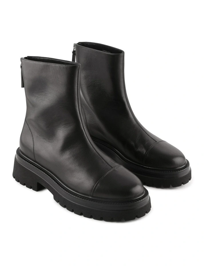 Tatum Flat Ankle Boots in Black Leather image 2