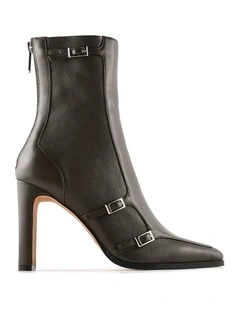 Jaimee High Ankle Boots in Dark Olive Leather
