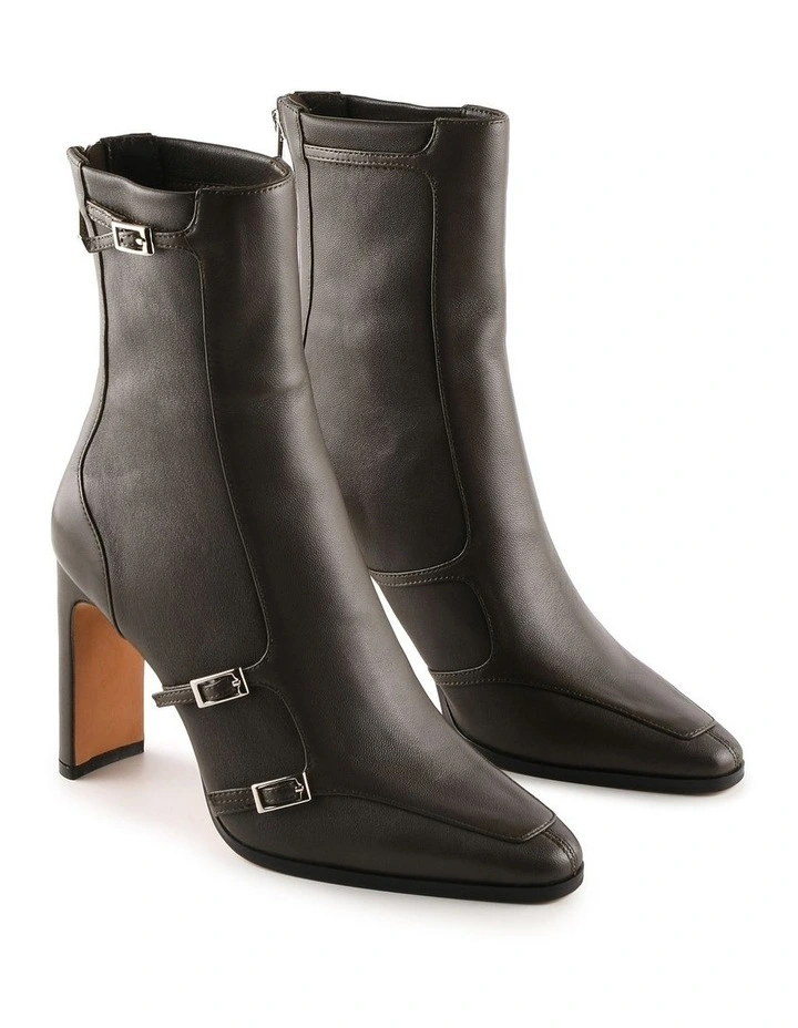 Jaimee High Ankle Boots in Dark Olive Leather image 2