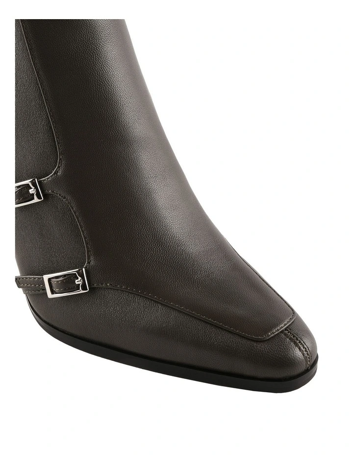 Jaimee High Ankle Boots in Dark Olive Leather image 3