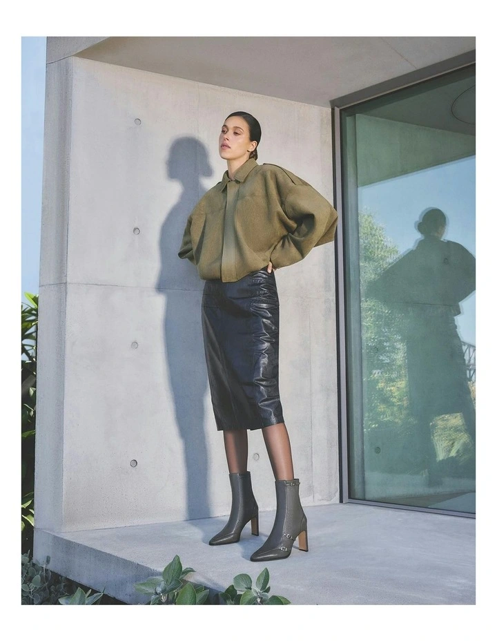 Jaimee High Ankle Boots in Dark Olive Leather image 6