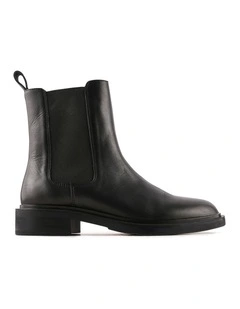 Harper Flat Ankle Boots in Black Leather