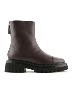 Tatum Flat Ankle Boots in Bitter Choc Leather