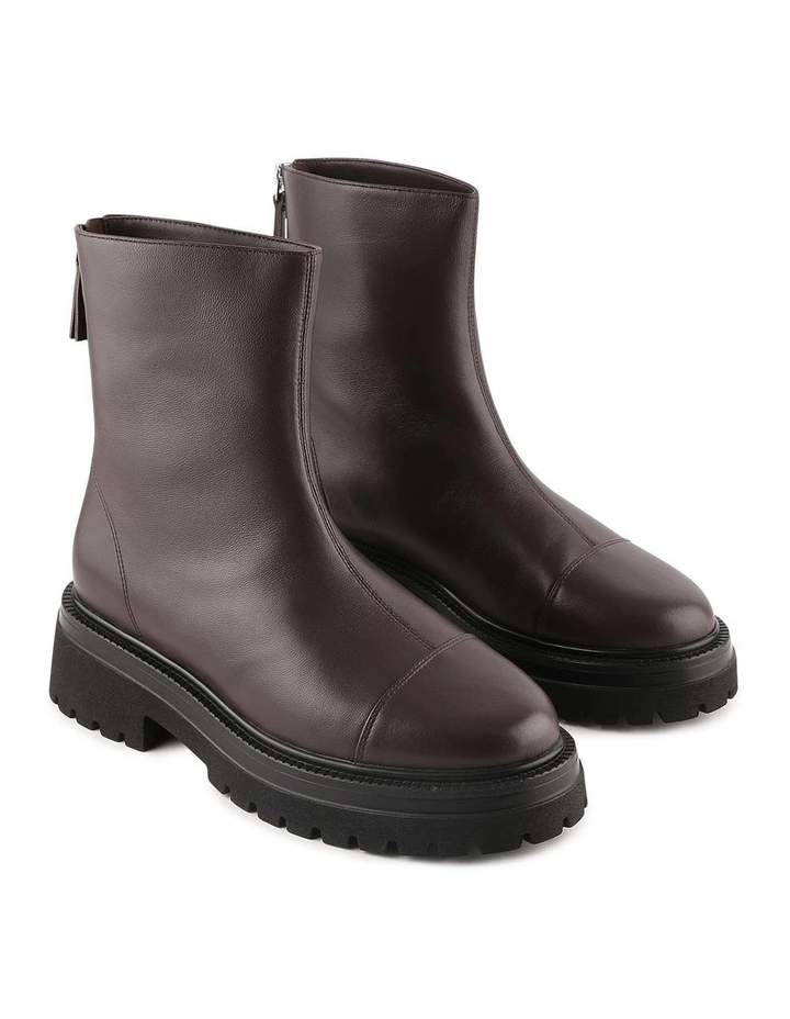 Tatum Flat Ankle Boots in Bitter Choc Leather image 2