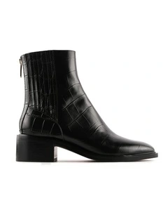 Mason Flat Ankle Boots in Black Croc