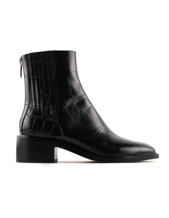 Mason Flat Ankle Boots in Black Croc image 1