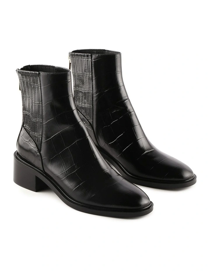 Mason Flat Ankle Boots in Black Croc image 2