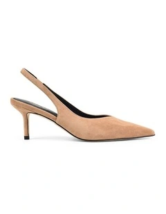 Yory Slingback Kitten Heels - Camel Tan Suede