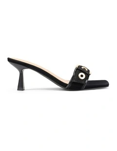 Saskia Heeled Mules - Black Suede