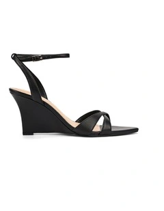Maggie Strappy Wedges - Black Leather