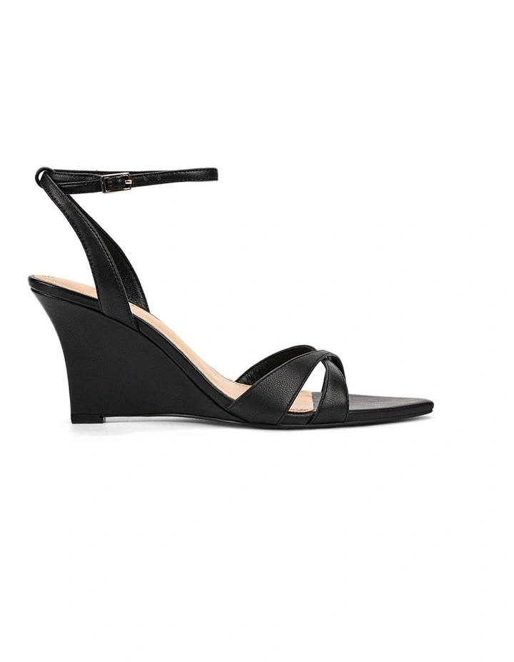 Maggie Strappy Wedges - Black Leather image 1