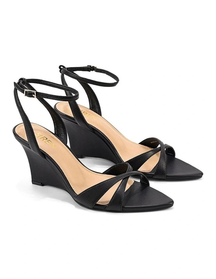Maggie Strappy Wedges - Black Leather image 2