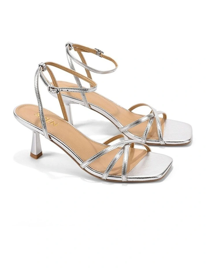 Saxon Strappy Heels - Silver Metallic Leather image 2