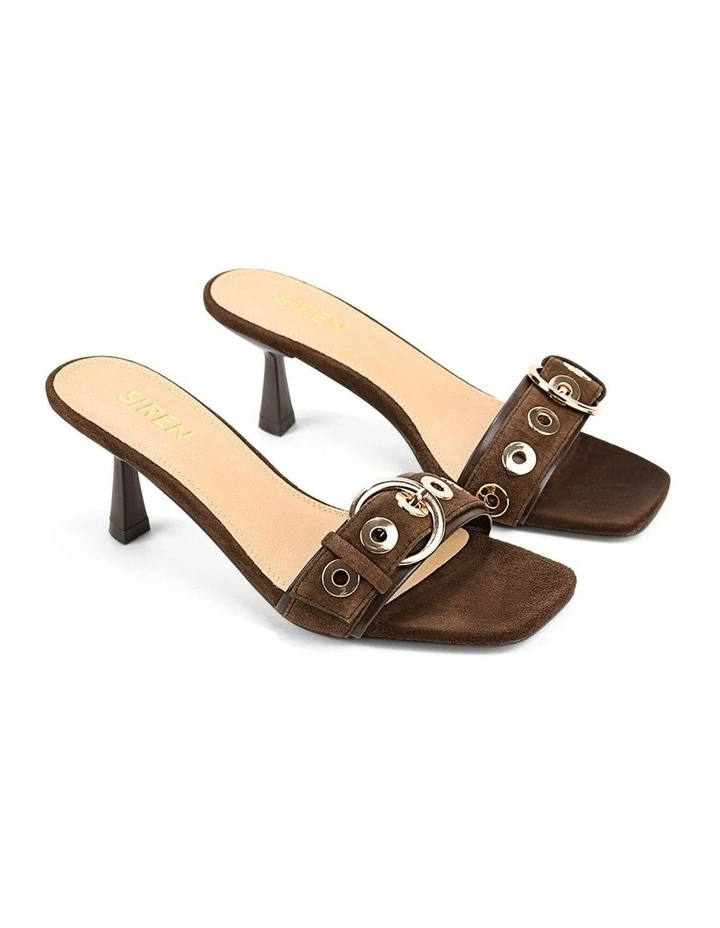 Saskia Heeled Mules - Chocolate Brown Suede image 2