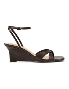 Aubrey Strappy Wedges - Chocolate Brown Leather