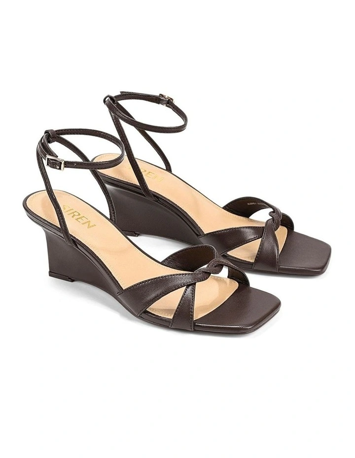 Aubrey Strappy Wedges - Chocolate Brown Leather image 2