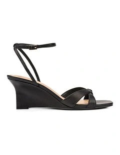 Aubrey Strappy Wedges - Black Leather