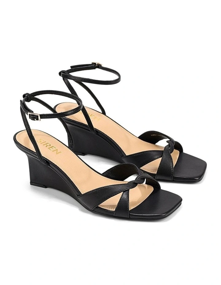 Aubrey Strappy Wedges - Black Leather image 2