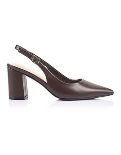 Elio Slingback Block Heels in Chocolate Brown