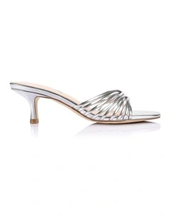 Bestie Kitten Heel Mules in Silver