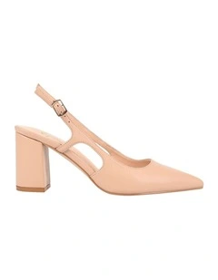 Elton Slingback Block Heels in Nude