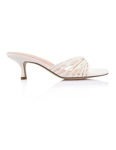 Bestie Kitten Heel Mules in Chalk White