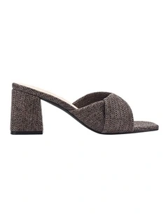 Stella Block Heel Mules - Chocolate Brown Raffia
