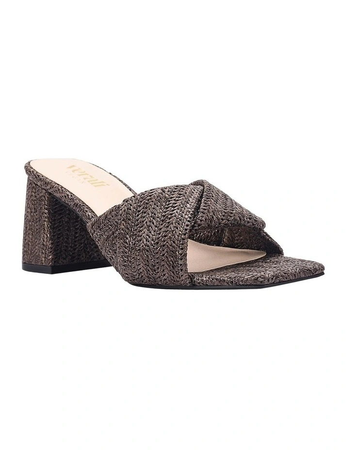 Stella Block Heel Mules - Chocolate Brown Raffia image 2