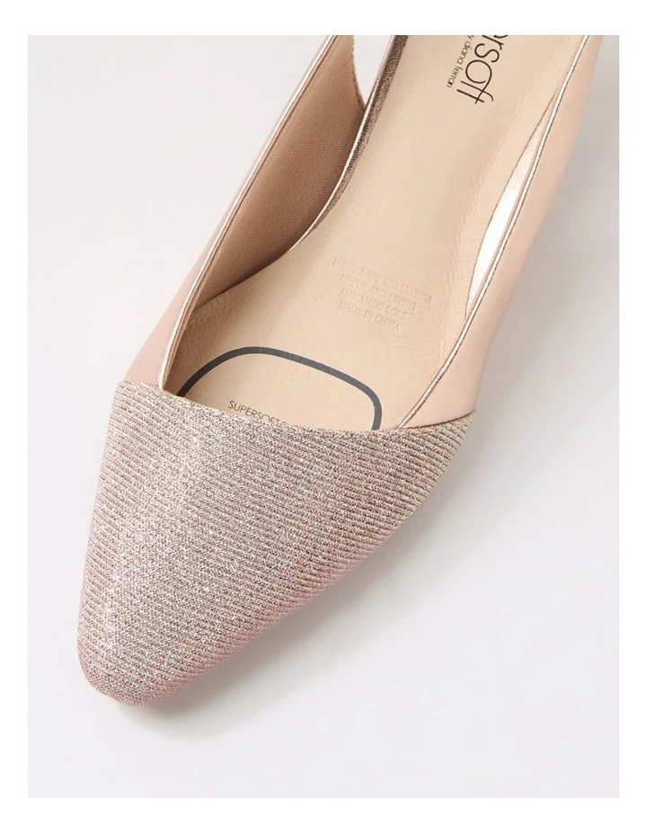 Linsain Champagne Sparkle Fabric Leather Heels image 4