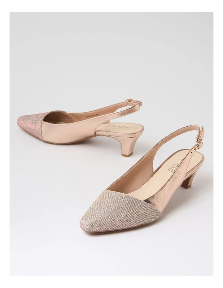 Linsain Champagne Sparkle Fabric Leather Heels image 5