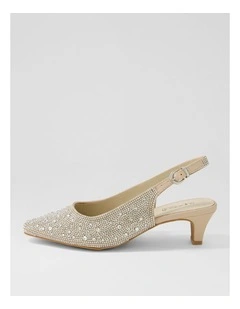 Looloo Silver Nude Jewels Leather Heels