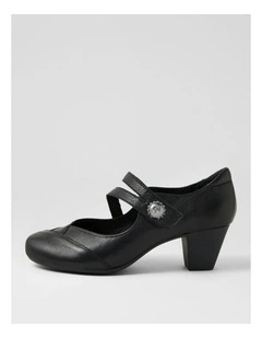 Fortunet Black Leather Mary Jane Heels