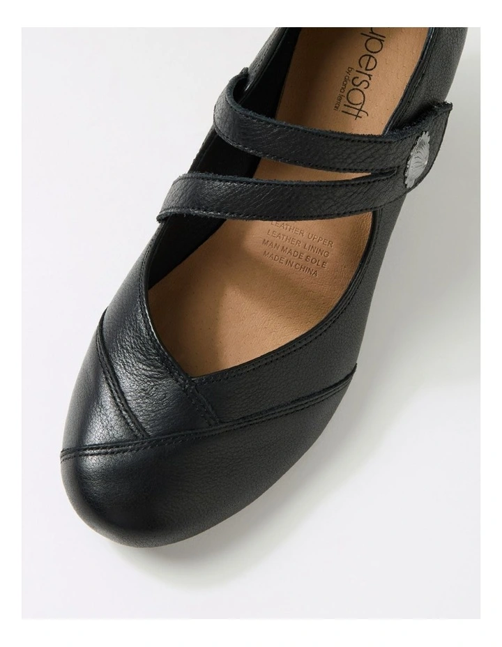 Fortunet Black Leather Mary Jane Heels image 4