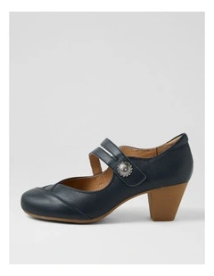 Fortunet Navy Leather Mary Jane Heels