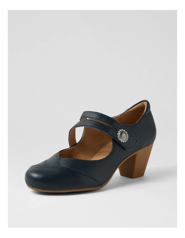 Fortunet Navy Leather Mary Jane Heels image 2