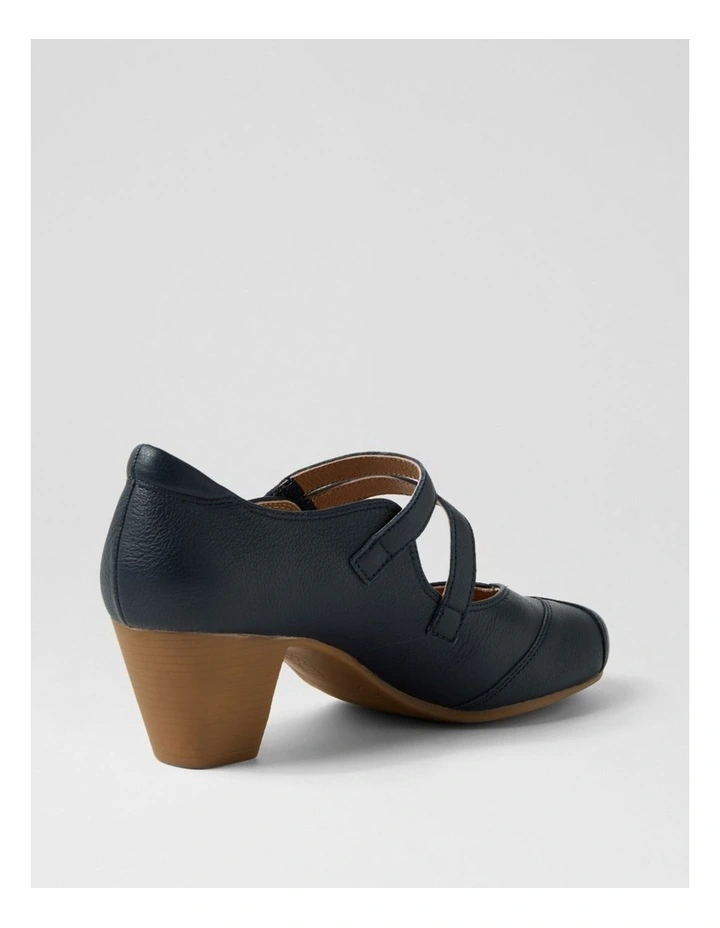 Fortunet Navy Leather Mary Jane Heels image 3