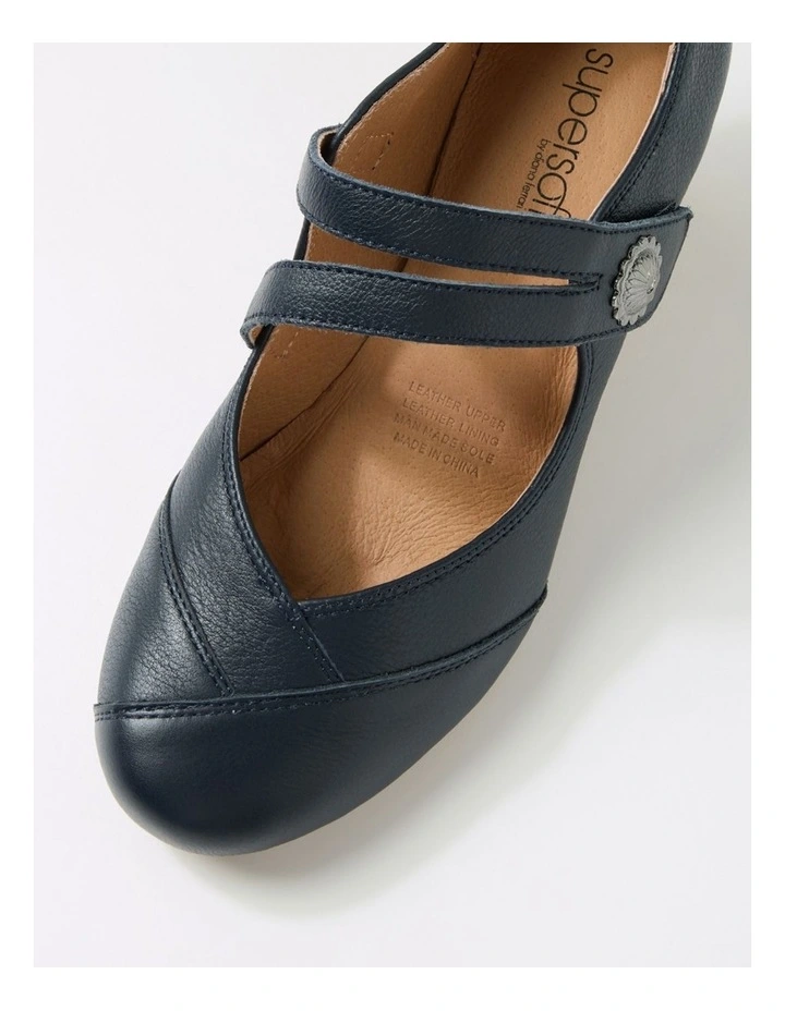 Fortunet Navy Leather Mary Jane Heels image 4