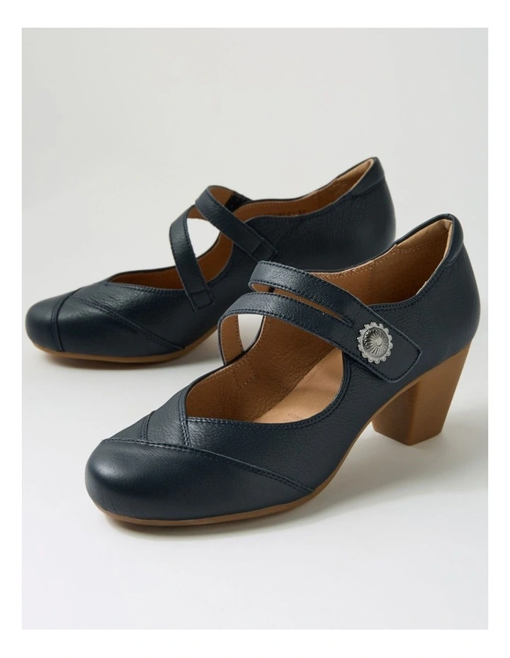 Fortunet Navy Leather Mary Jane Heels image 5