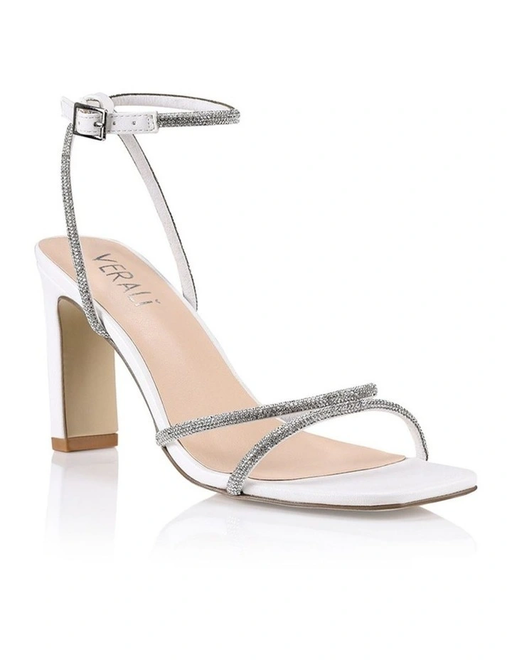 Kian Block Heel Sandals in White/Silver image 2