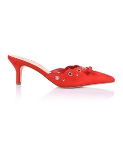 Ziggy Point Toe Kitten Heels in Red Micro